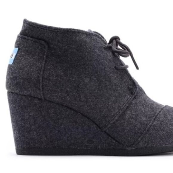 TOMS Dark Grey Wool Flannel Wedge Desert Booties - Picture 2 of 7